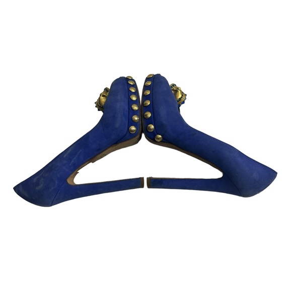 Alexander McQueen Blue Suede Skull Studded Platform Peep Heels 36 - Picture 10 of 12